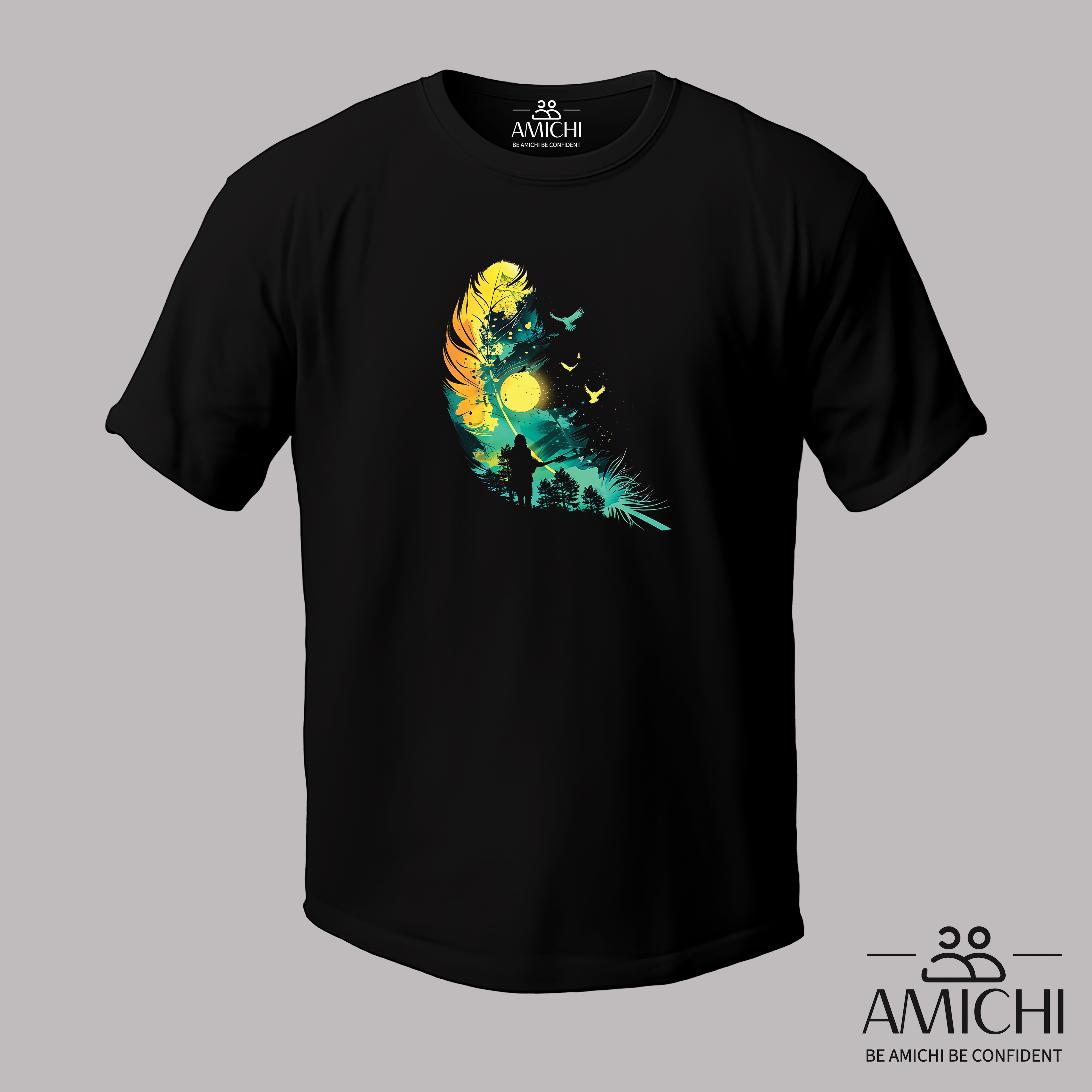 تیشرت مردانه سایزبزرگ یقهگرد چاپی طرح پر رنگ مشکی