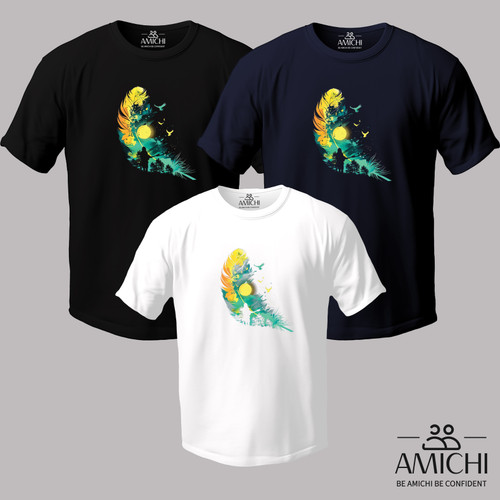 تیشرت مردانه سایزبزرگ یقهگرد چاپی طرح پر