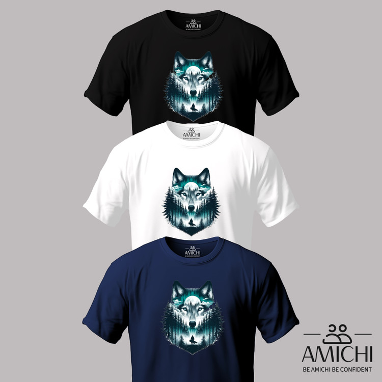 تیشرت یقه گرد مردانه سایزبزرگ یقهگرد چاپی طرح گرگ