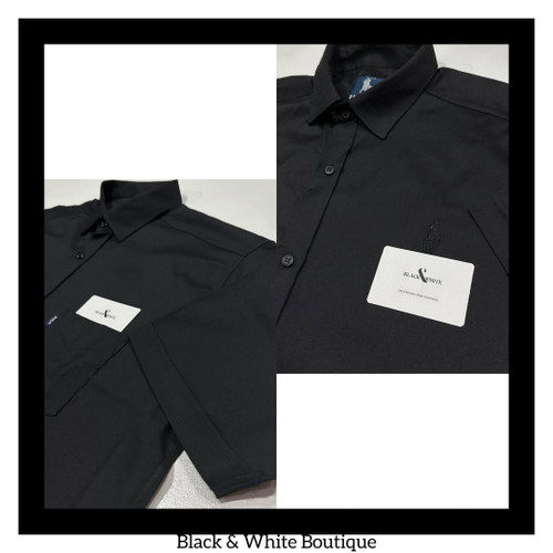 پیراهن مشکی سایز بزرگ تک جیب/گلدوزی آستین کوتاه