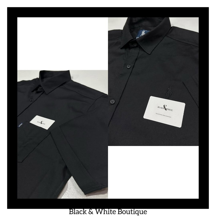 پیراهن مشکی سایز بزرگ تک جیب/گلدوزی آستین کوتاه