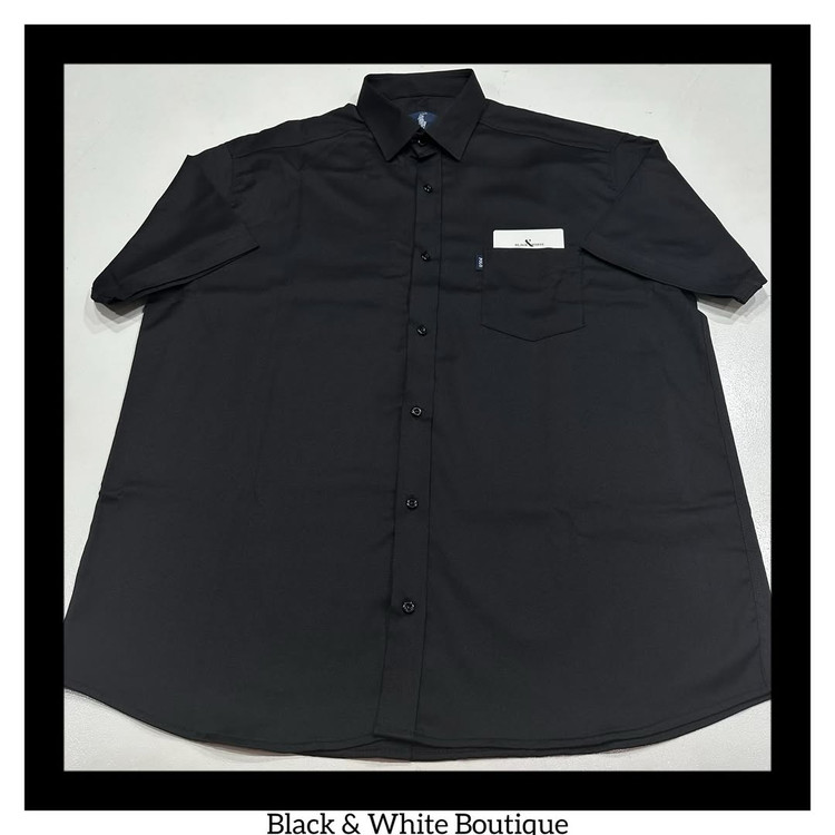 پیراهن مشکی سایز بزرگ تک جیب/گلدوزی آستین کوتاه