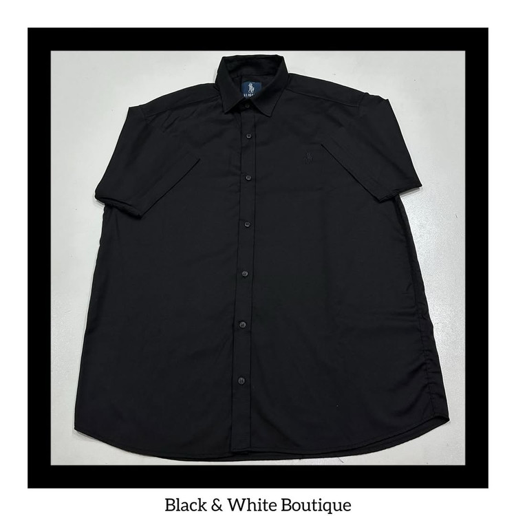 پیراهن مشکی سایز بزرگ تک جیب/گلدوزی آستین کوتاه
