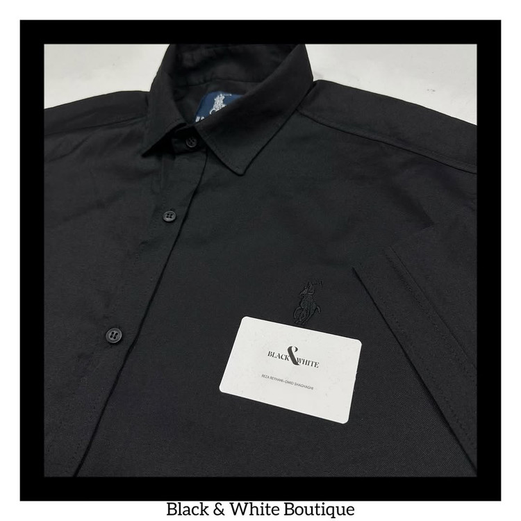 پیراهن مشکی سایز بزرگ تک جیب/گلدوزی آستین کوتاه