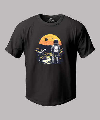 تیشرت مردانه سایزبزرگ یقهگرد چاپی طرح فضانورد