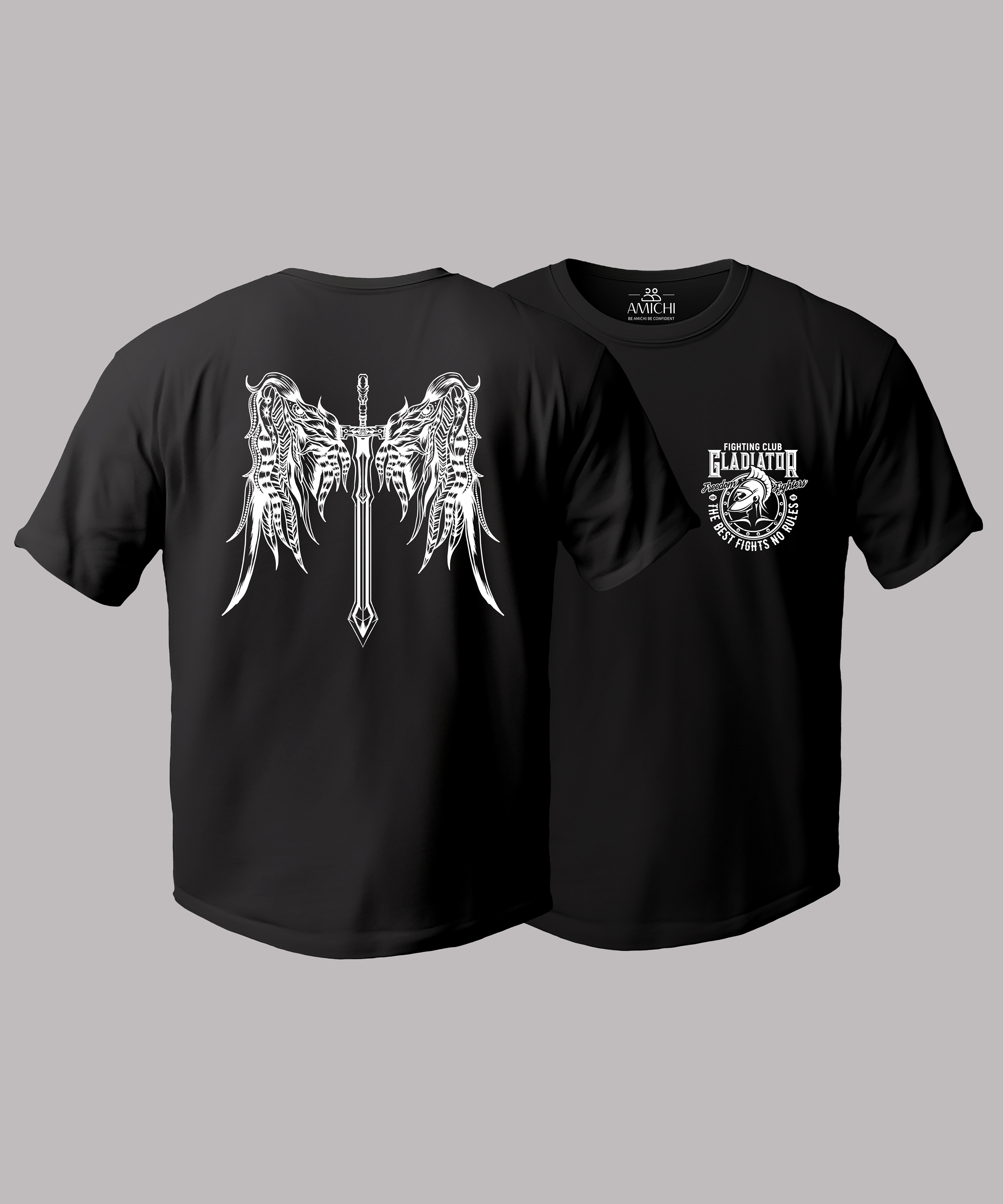 تیشرت مردانه سایزبزرگ یقهگرد دو رو چاپی طرح گلادیاتور