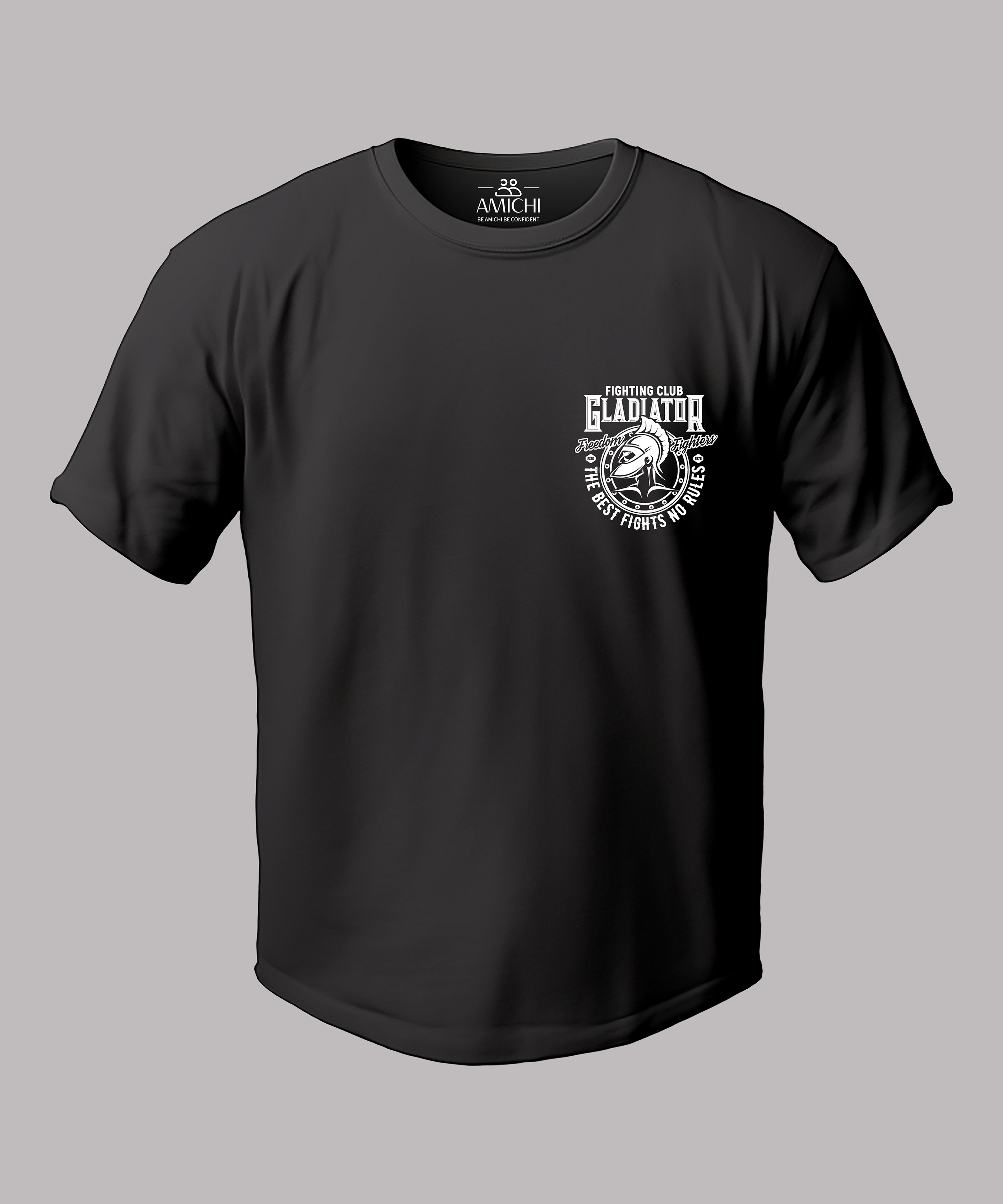 تیشرت مردانه سایزبزرگ یقهگرد دو رو چاپی طرح گلادیاتور