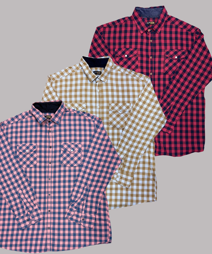 پیراهن سایزبزرگ مردانه آستین بلند نخپنبه دوجیب چهارخانه