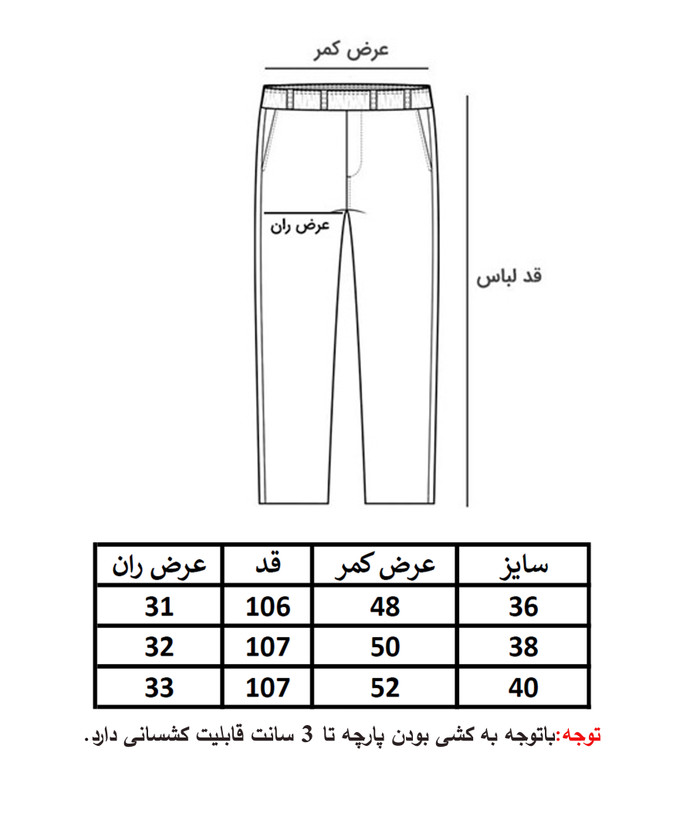 جدول سایزبندی شلوار جین سایزبزرگ مردانه راسته پنبهکش TOMMY