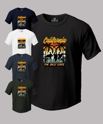 تیشرت مردانه سایزبزرگ یقهگرد چاپی طرح CALIFORNIA پارچه نخپنبه