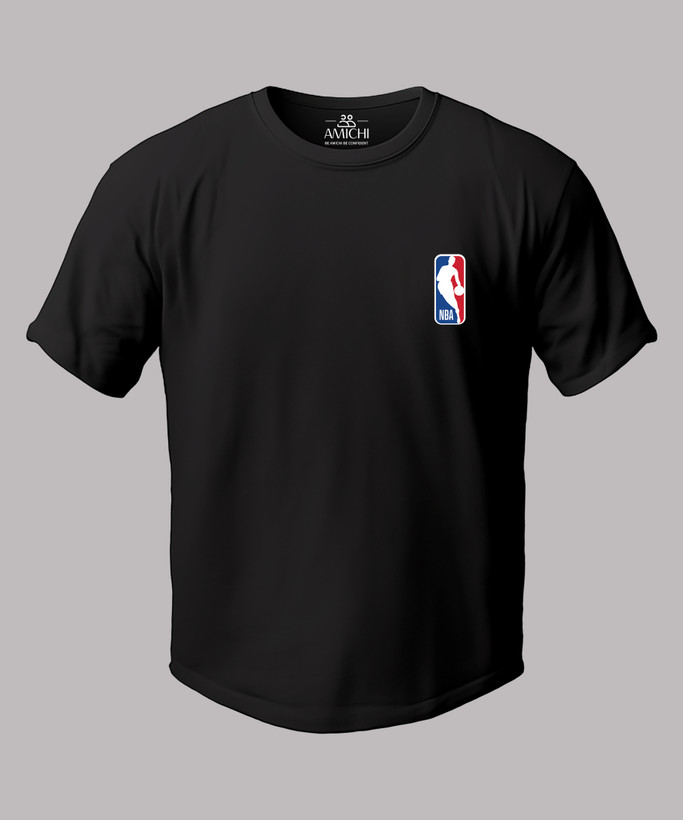 تیشرت مردانه سایزبزرگ یقهگرد چاپی طرح NBA پارچه نخپنبه رنگ مشکی