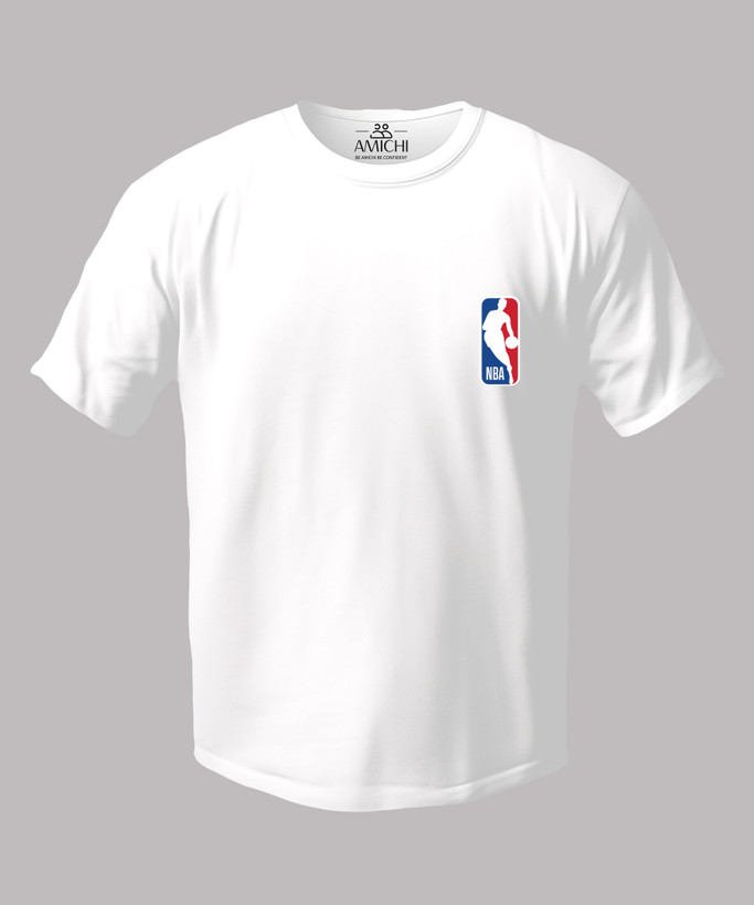 تیشرت مردانه سایزبزرگ یقهگرد چاپی طرح NBA پارچه نخپنبه رنگ سفید