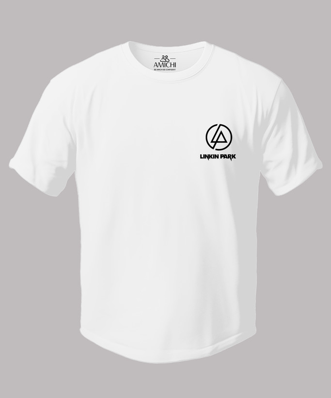تیشرت مردانه سایزبزرگ یقهگرد چاپی طرح LINKINPARK پارچه نخپنبه رنگ سفید