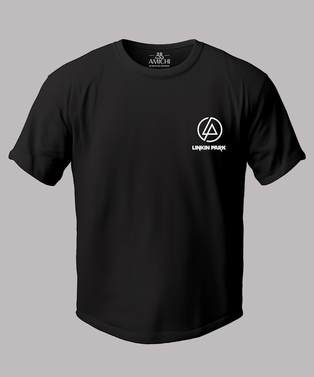 تیشرت مردانه سایزبزرگ یقهگرد چاپی طرح LINKINPARK پارچه نخپنبه رنگ مشکی