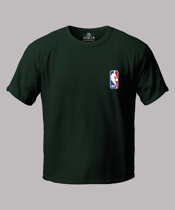 تیشرت مردانه سایزبزرگ یقهگرد چاپی طرح NBA پارچه نخپنبه رنگ سبز