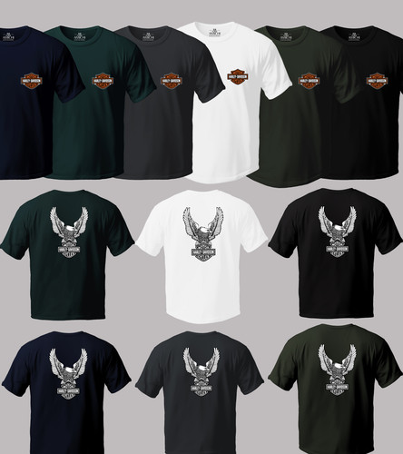 تیشرت مردانه سایزبزرگ یقهگرد پارچه نخپنبه دورو چاپ طرح هارلی دیویدسون Harley-Davidson
