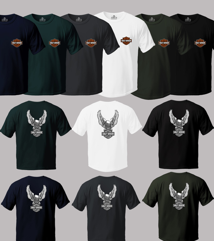 تیشرت مردانه سایزبزرگ یقهگرد پارچه نخپنبه دورو چاپ طرح هارلی دیویدسون Harley-Davidson