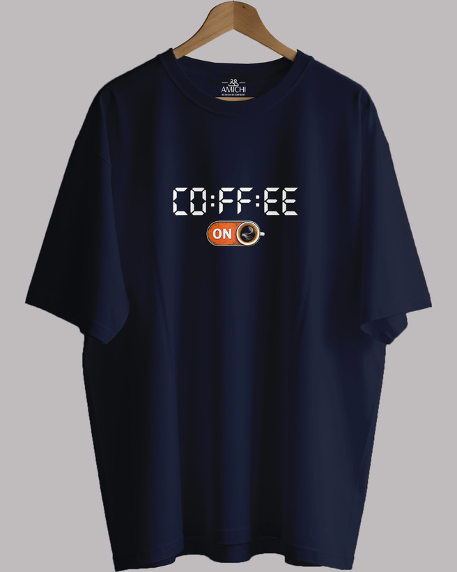 تیشرت باکسی مردانه یقهگرد پارچه دورس دونخ با چاپ طرح coffee رنگ سورمهای