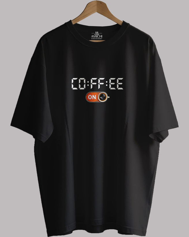 تیشرت باکسی مردانه یقهگرد پارچه دورس دونخ با چاپ طرح coffee رنگ مشکی