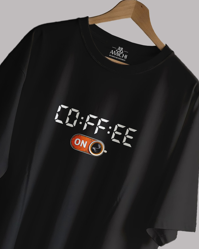 تیشرت باکسی مردانه یقهگرد پارچه دورس دونخ با چاپ طرح coffee رنگ مشکی