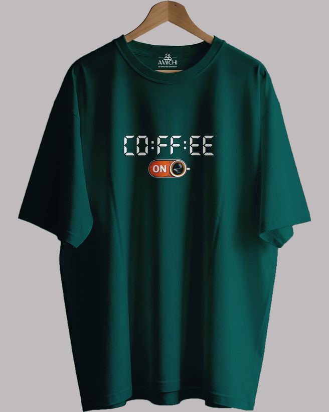 تیشرت باکسی مردانه یقهگرد پارچه دورس دونخ با چاپ طرح coffee رنگ سبز
