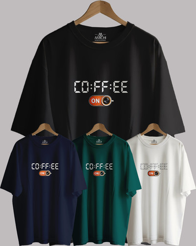 تیشرت باکسی مردانه یقهگرد پارچه دورس دونخ با چاپ طرح coffee