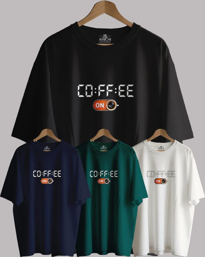 تیشرت باکسی مردانه یقهگرد پارچه دورس دونخ با چاپ طرح coffee