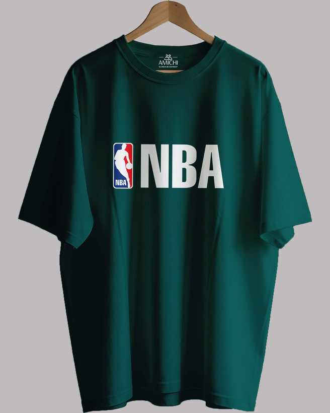 تیشرت باکسی مردانه یقهگرد پارچه دورس دونخ با چاپ طرح NBA بسکتبال رنگ سبز