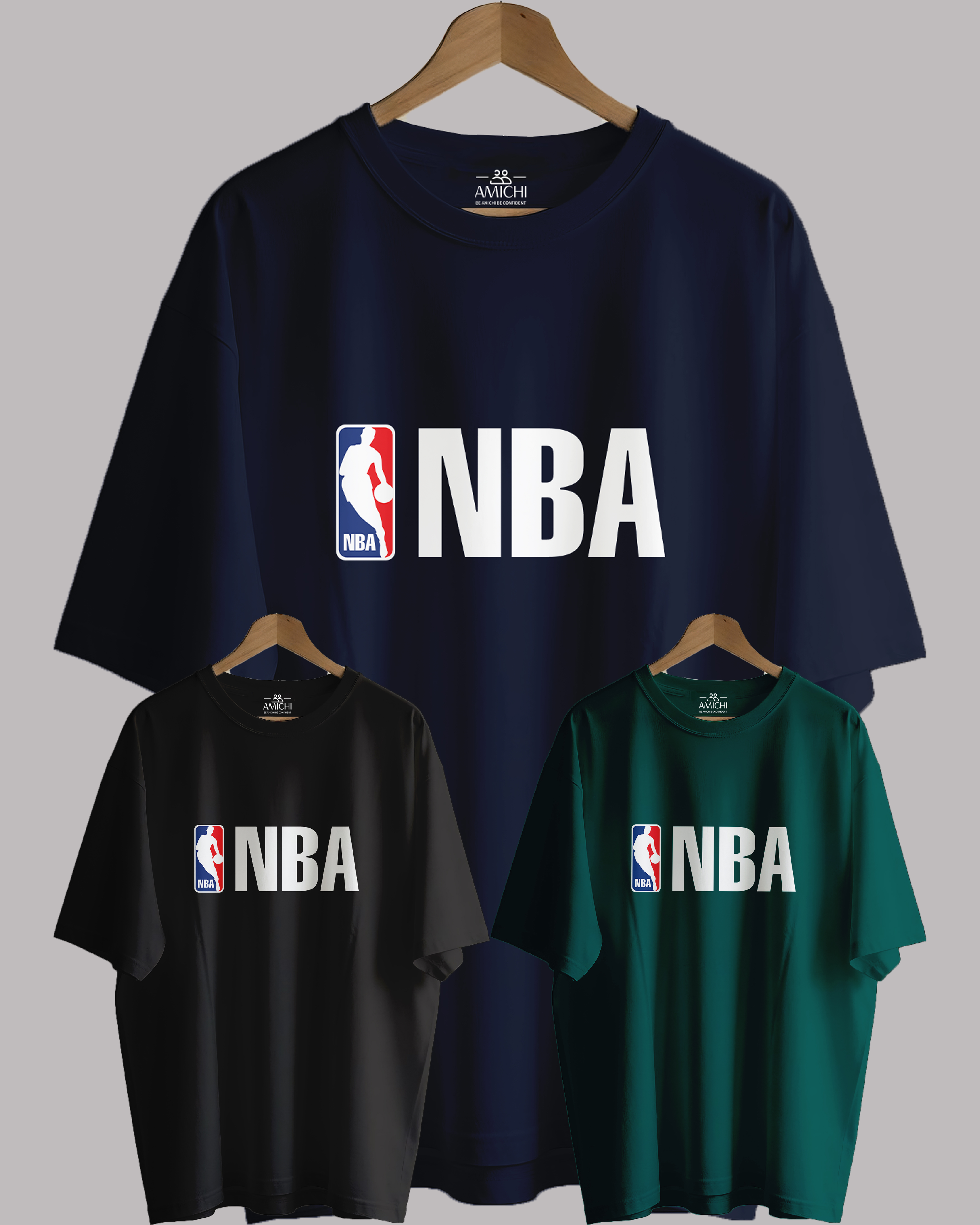 تیشرت باکسی مردانه یقه‌گرد پارچه دورس دونخ با چاپ طرح NBA بسکتبال