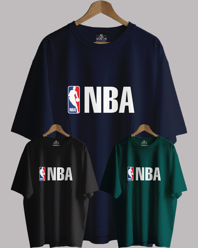 تیشرت باکسی مردانه یقهگرد پارچه دورس دونخ با چاپ طرح NBA بسکتبال