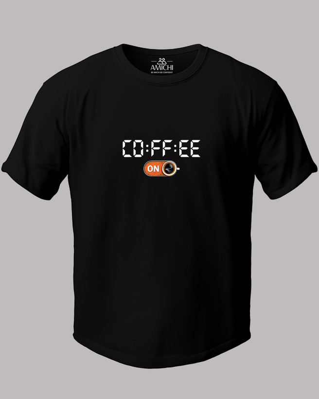 تیشرت مردانه سایزبزرگ یقهگرد پارچه نخپنبه با چاپ طرح قهوه (coffee) رنگ مشکی