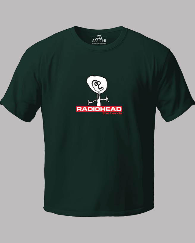 تیشرت مردانه سایزبزرگ یقهگرد پارچه نخپنبه با چاپ طرح radiohead رنگ سبز
