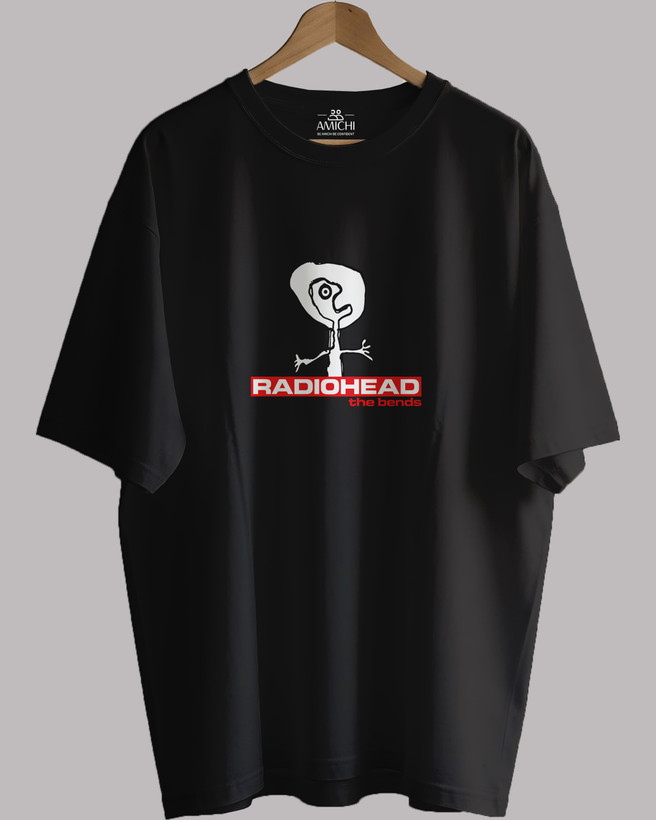 تیشرت باکسی مردانه یقهگرد پارچه دورس دونخ با چاپ طرح radiohead رنگ مشکی