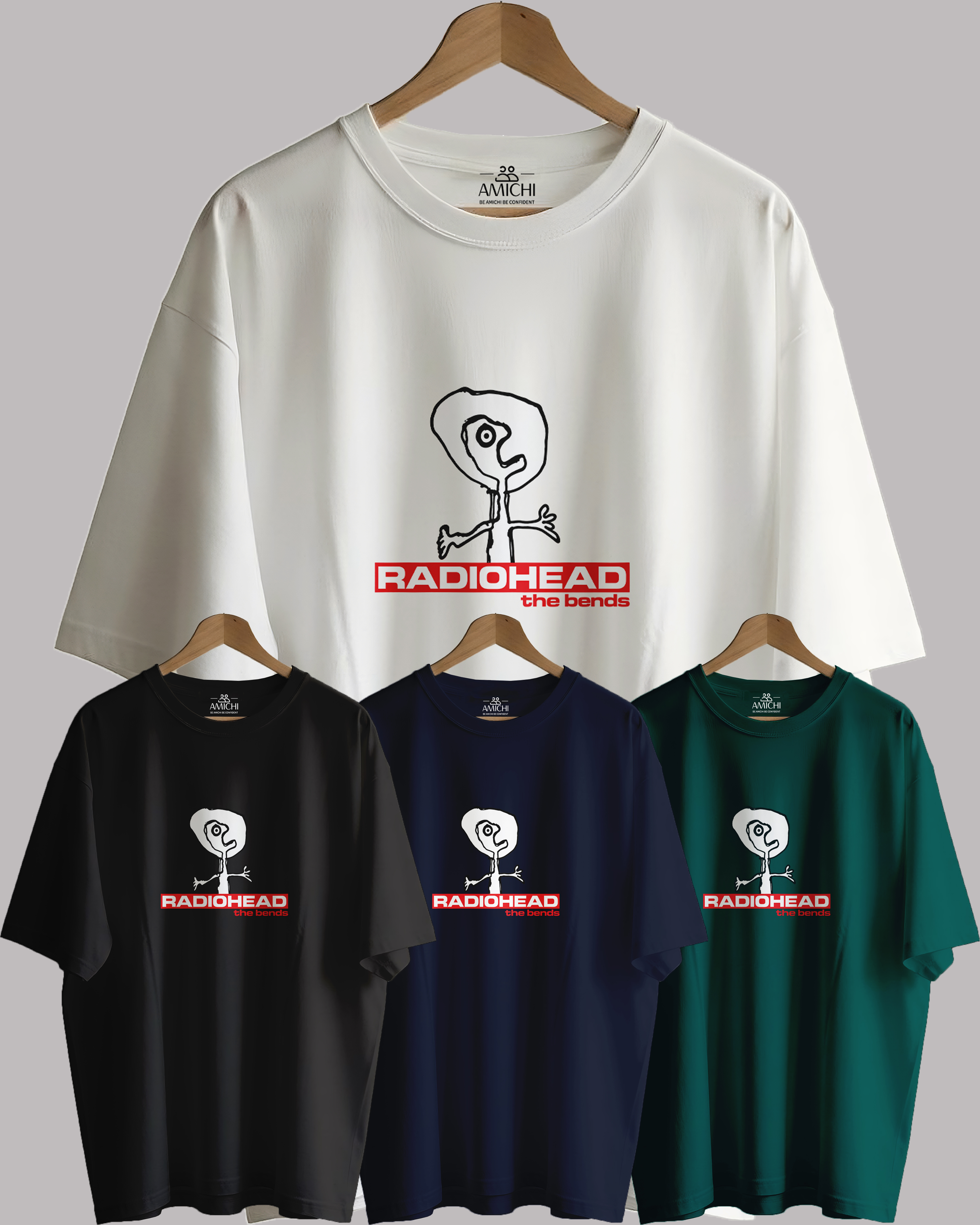 تیشرت باکسی مردانه یقه‌گرد پارچه دورس دونخ با چاپ طرح radiohead