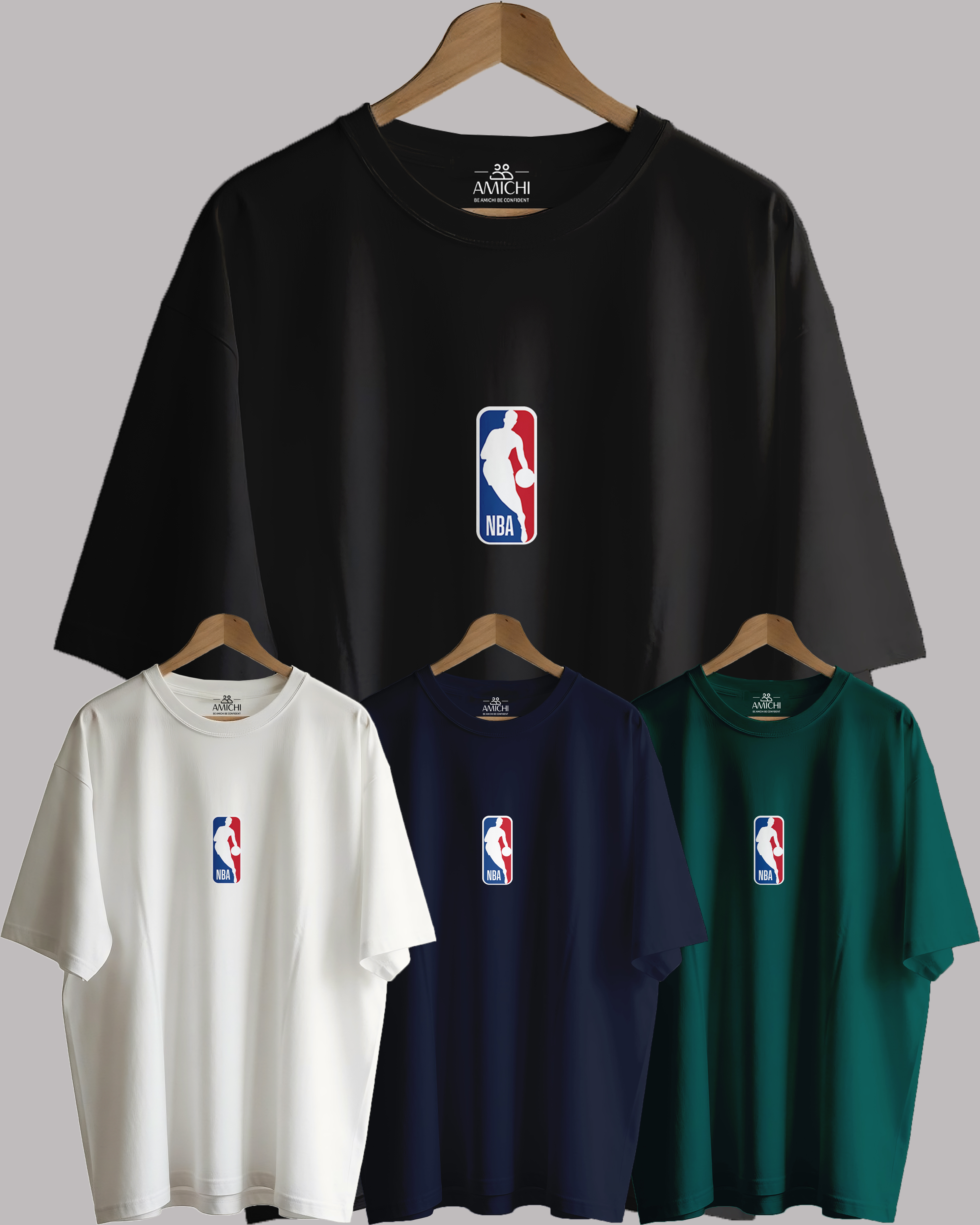 تیشرت باکسی مردانه یقه‌گرد پارچه دورس دونخ با چاپ طرح NBA