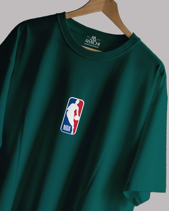 تیشرت باکسی مردانه یقهگرد پارچه دورس دونخ با چاپ طرح NBA رنگ سبز