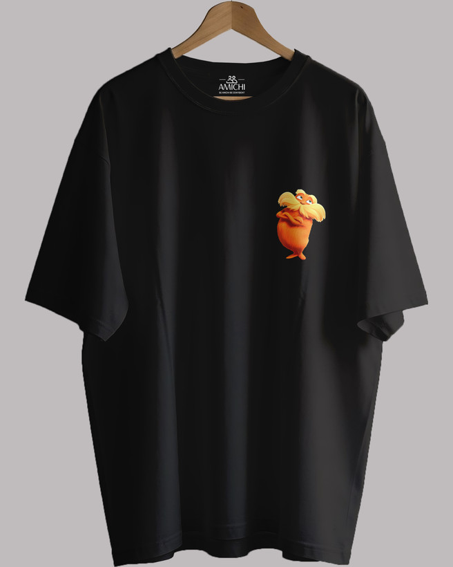 تیشرت باکسی مردانه یقهگرد پارچه دورس دونخ با چاپ طرح انیمیشن The Lorax(لوراکس) رنگ مشکی